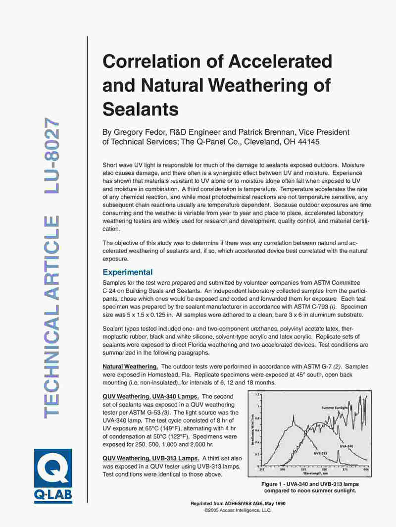 使用QUV紫外老化測試箱對密封膠進行人工加速老化測試方案詳情圖1